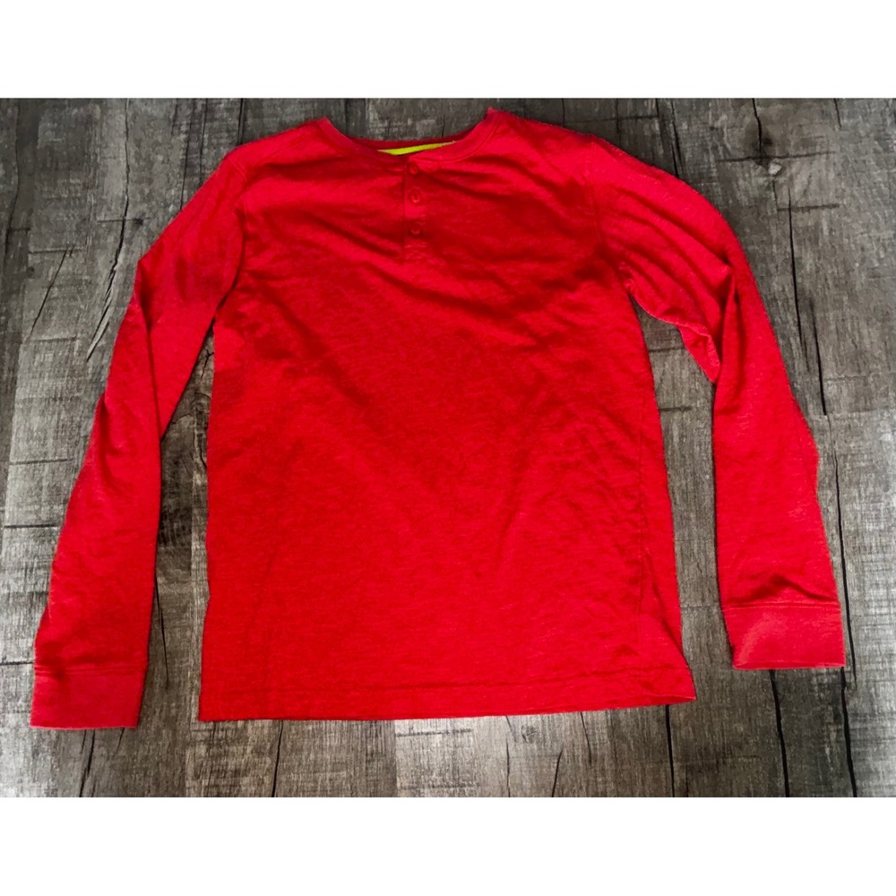 RuffHewn Boys Red Long Sleeve Henley Shirt Size L 14/16 Cotton Blend Slub Top